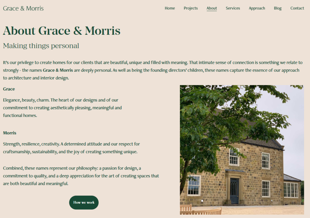 A screenshot of the Grace and Morris architects website